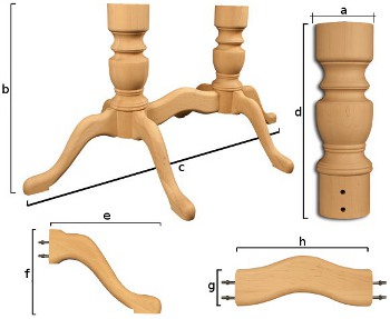 Tokarene središnje noge za stolove od drveta